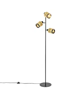 Stojaci lampy Průmyslová stojací lampa černá se zlatými 3 světly - Kayden