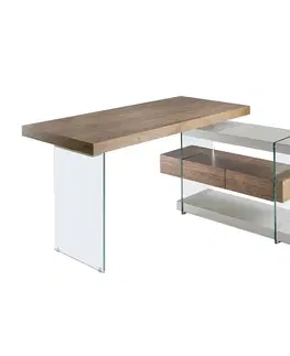 Stylové a luxusní pracovní a psací stoly Estila Moderní kancelářský stůl Vita Naturale ze skla s dřevěnými deskami 140cm