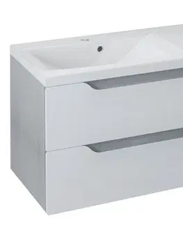 Koupelnový nábytek SAPHO WAVE dvojumyvadlová skříňka 149,7x50x47,8cm, bílá/dub stříbrný WA150-3011