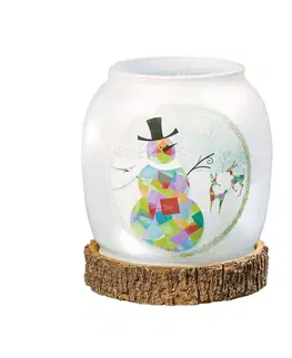 Vánoční vnitřní dekorace Hellum LED skleněná váza sněhulák, provoz na baterie
