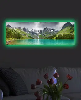 Obrazy Wallity Obraz s LED osvětlením JEZERO V HORÁCH 5 30 x 90 cm