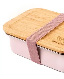 Dózy na potraviny Růžový nerezový svačinový box s bambusovým víčkem - 1200ml/ 20*15*6,5cm Goodways růž 1200ml