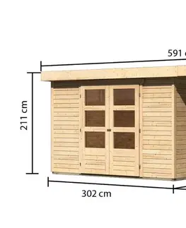 Dřevěné plastové domky Dřevěný zahradní domek ASKOLA 4 s přístavkem 280 Lanitplast Přírodní dřevo