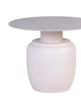 Luxusní a designové příruční stolky Estila Moderní slonovinová bílá sada kulatých příručních stolků Ivette s vrchní deskou s mramorovým designem 47 cm