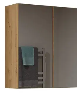 Koupelnový nábytek TP Living Závěsná koupelnová skříňka POLA 60 cm se zrcadlem dub artisan