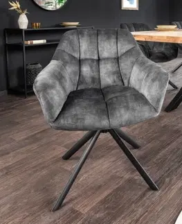 Luxusní jídelní židle Estila Designová otočná jídelní židle Mariposa s tmavě šedým sametovým čalouněním a černýma nohama 83cm