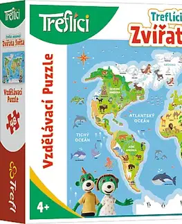 Hračky puzzle TREFL - Vzdělávací puzzle 48 dílků - Treflíci poznávají zvířata světa CZ / Trefl