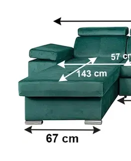 Rohové sedací soupravy MebleDomi Rohová rozkládací pohovka s lenoškou Focus tmavě zelená pravá