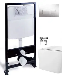 WC sedátka PRIM předstěnový instalační systém s chromovým tlačítkem  20/0041 + WC REA  Raul Rimless + SEDÁTKO PRIM_20/0026 41 RA1