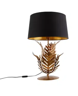 Stolni lampy Stolní lampa zlatá s odstínem černé bavlny 40 cm - Botanica