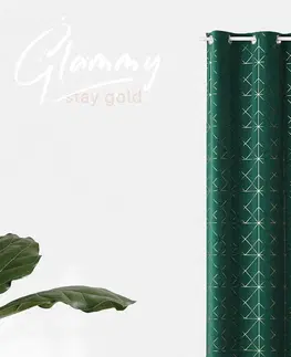 Skandinávské hotové závěsy Luxusní tmavě zelený dekorační závěs se zlatým vzorem 140x250 cm