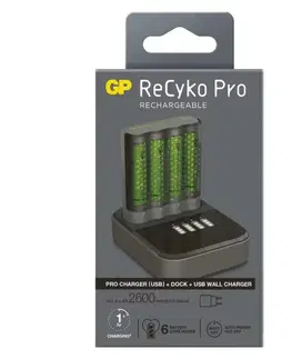 Inteligentní nabíječky EMOS Nabíječka baterií GP Pro P461 + 4× AA ReCyko 2700 + DOCK B54467D
