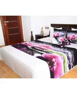 Přehozy na manželskou postel Bílé 3D přehozy s růžovými orchidejemi