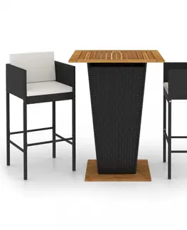 Barové židle Zahradní barový set 3 ks s poduškami polyratan Dekorhome Černá