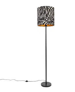 Stojaci lampy Moderní stojací lampa černé látkové stínítko zebra 40 cm - Simplo