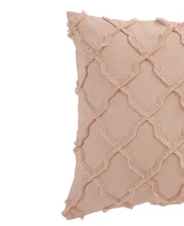 Dekorační polštáře Růžový bavlněný polštář s třásněmi Rhombuses  - 43*43 cm J-Line by Jolipa 3046