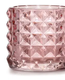 Svíčky Skleněný svícen AmeliaHome MALAGA 7x6,5 cm pudrově růžový, velikost 7*6,5