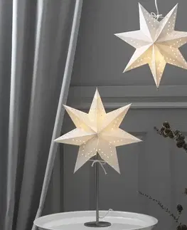 Vánoční světelná hvězda STAR TRADING Stojací hvězda Bobo z papíru, výška 51 cm bílá