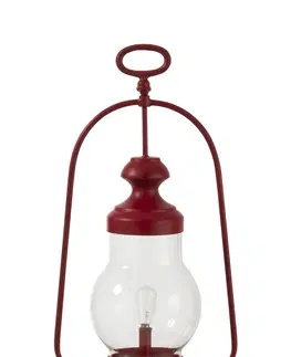 Zahradní lampy Červená kovová LED lucerna - 23,5*15*48 cm J-Line by Jolipa 92276