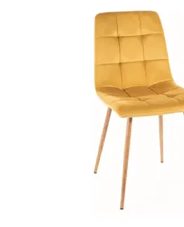 Jídelní sety Jídelní židle MILA VELVET dub Signal Žlutá
