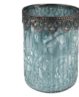 Svícny Tyrkysový skleněný svícen na čajovou svíčku se zdobným okrajem - Ø 11*14 cm Clayre & Eef 6GL3986