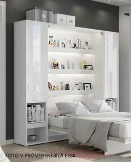 bez úložného prostoru Vysoká sklápěcí postel ve skříni dvoulůžko MONTERASSO, 160x200, bílá lesk