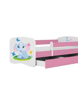 Dětské postýlky Kocot kids Dětská postel Babydreams slon s motýlky růžová, varianta 70x140, bez šuplíků, s matrací