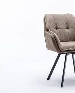 Designové a luxusní židle do pracovny a kanceláře Estila Čalouněná retro židle Dex na černých šikmých nožičkách s opěrkami na ruce ve světle hnědé barvě 85cm