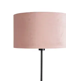 Stojaci lampy Stojací lampa černá s velurovým odstínem růžová se zlatem 35 cm - Parte