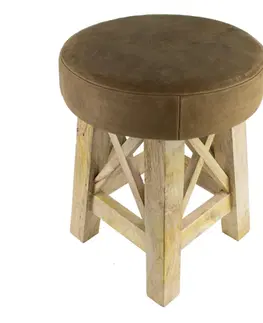 Stoličky Dřevěná kulatá stolička s koženým sedákem - Ø 35*35cm Mars & More OMKXVBR
