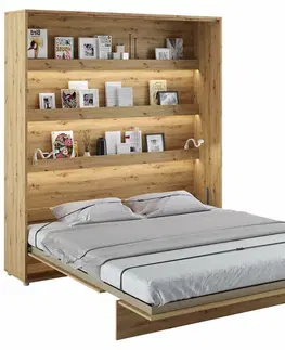 bez úložného prostoru Vysoká sklápěcí postel ve skříni dvoulůžko MONTERASSO, 180x200, dub artisan