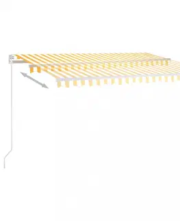 Zahradní markýzy Ručně zatahovací markýza s LED světlem 450x300 cm Dekorhome Bílá / žlutá