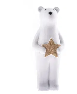 Vánoční dekorace Betonový medvěd s hvězdou, 20 cm