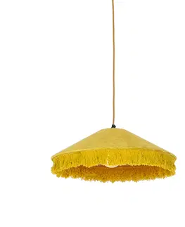 Zavesna svitidla Retro závěsná lampa žlutý samet s třásněmi - Frills