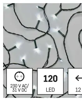 LED řetězy EMOS LED vánoční řetěz, 12 m, venkovní i vnitřní, studená bílá, časovač D4AC03