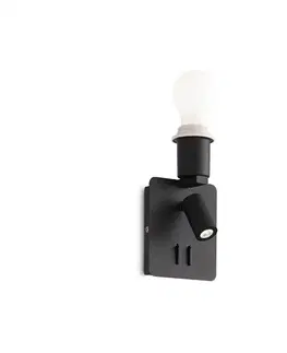 LED nástěnná svítidla LED Nástěnné svítidlo Ideal Lux Gea MAP2 Square Nero 239545 3W 130lm 3000K E27 1x60W IP20 hranaté černé
