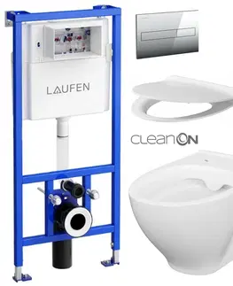 WC sedátka LAUFEN Rámový podomítkový modul CW1 SET s chromovým tlačítkem + WC CERSANIT CLEANON MODUO + SEDÁTKO H8946600000001CR MO1