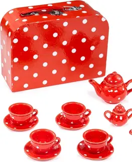 Dětské kuchyňky Bigjigs Toys Puntíkovaný čajový set LUTOS červený