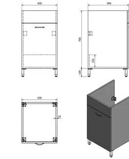 Koupelnový nábytek AQUALINE Skříňka pod výlevku 43x70x49,6cm, bílá 57034