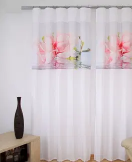 Luxusní hotové závěsy s potiskem 3D Bílá záclona do obýváku s růžovým květem