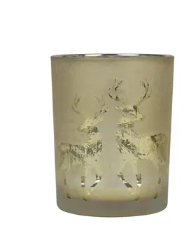 Svícny Zlatý skleněný svícen s jeleny Dancing Deer S - 7*7*8cm Mars & More XMWLDHGS