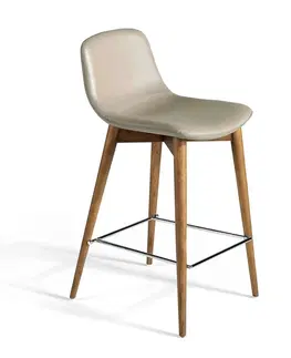 Luxusní barový nábytek Estila Luxusní taupe šedá kožená barová židle Forma Moderna z masivu 93cm