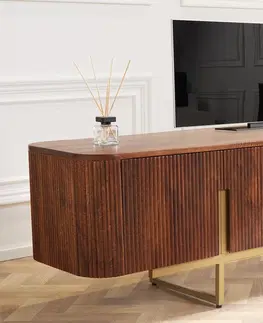 Luxusní a designové televizní stolky Estila Luxusní art-deco TV stolek Gatsby z mangového dřeva se zlatými detaily hnědý 160 cm