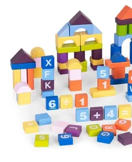 Hračky Dřevěná vzdělávací stavebnice pro děti - barevná 108 dílků