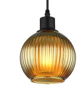 Závěsná světla Globo Závěsná lampa Zumba, zelená/bronzová/benzínová, 90 cm, 4 světla, sklo
