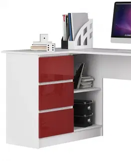 Psací stoly Ak furniture Rohový psací stůl B20 bílý/červený levý