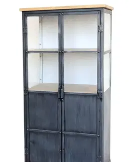 Komody Černá kovová skříň s policemi a prosklenými dveřmi Davi - 64*36*140cm Chic Antique 41373-24