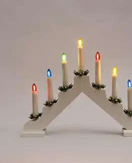 Vánoční svícny Exihand Adventní svícen 2262-210 dřevěný bílý HARLEKÝN, 7x34V/0,2W LED Filament mix barev