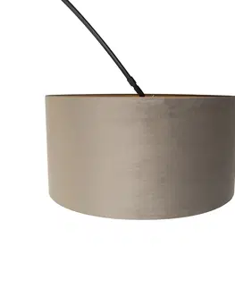 Obloukove lampy Oblouková lampa černý sametový odstín taupe se zlatem 50 cm - XXL