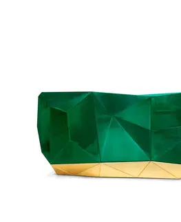 Designové komody Estila Luxusní moderní postříbřená komoda ve stylu art-deco z masivního dřeva s pozlacenou podstavou Diamond Emerald 185 cm